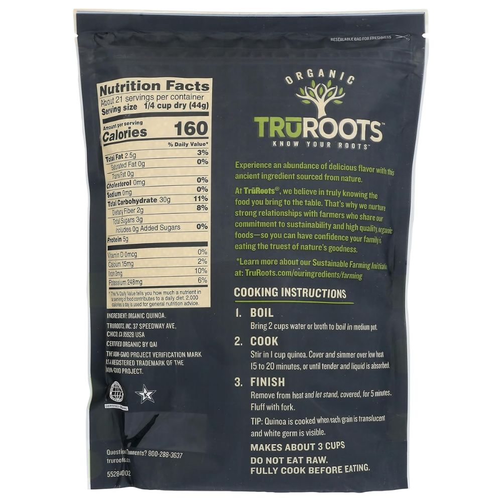 truroots organic quinoa, 32 ounces, certified usda organic, non gmo project verified truroots organic quinoa, 32 ounces, certified usda organic, non gmo project verified
