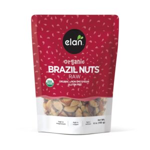 elan organic raw brazil nuts, 6.5 oz, whole nuts, no shell, non gmo, vegan, gluten free, kosher, healthy snacks
