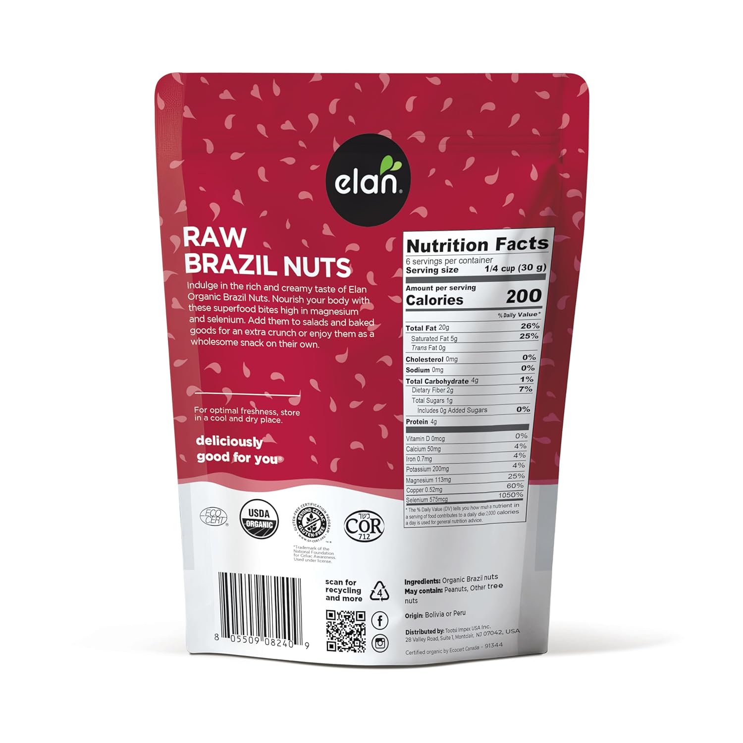 elan organic raw brazil nuts, 6.5 oz, whole nuts, no shell, non gmo, vegan, gluten free, kosher, healthy snacks elan organic raw brazil nuts, 6.5 oz, whole nuts, no shell, non gmo, vegan, gluten free, kosher, healthy snacks
