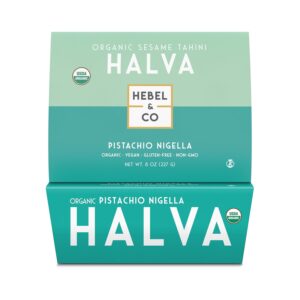 hebel & co pistachio nigella halva 8 oz | certified usda organic, gluten free, kosher & vegan