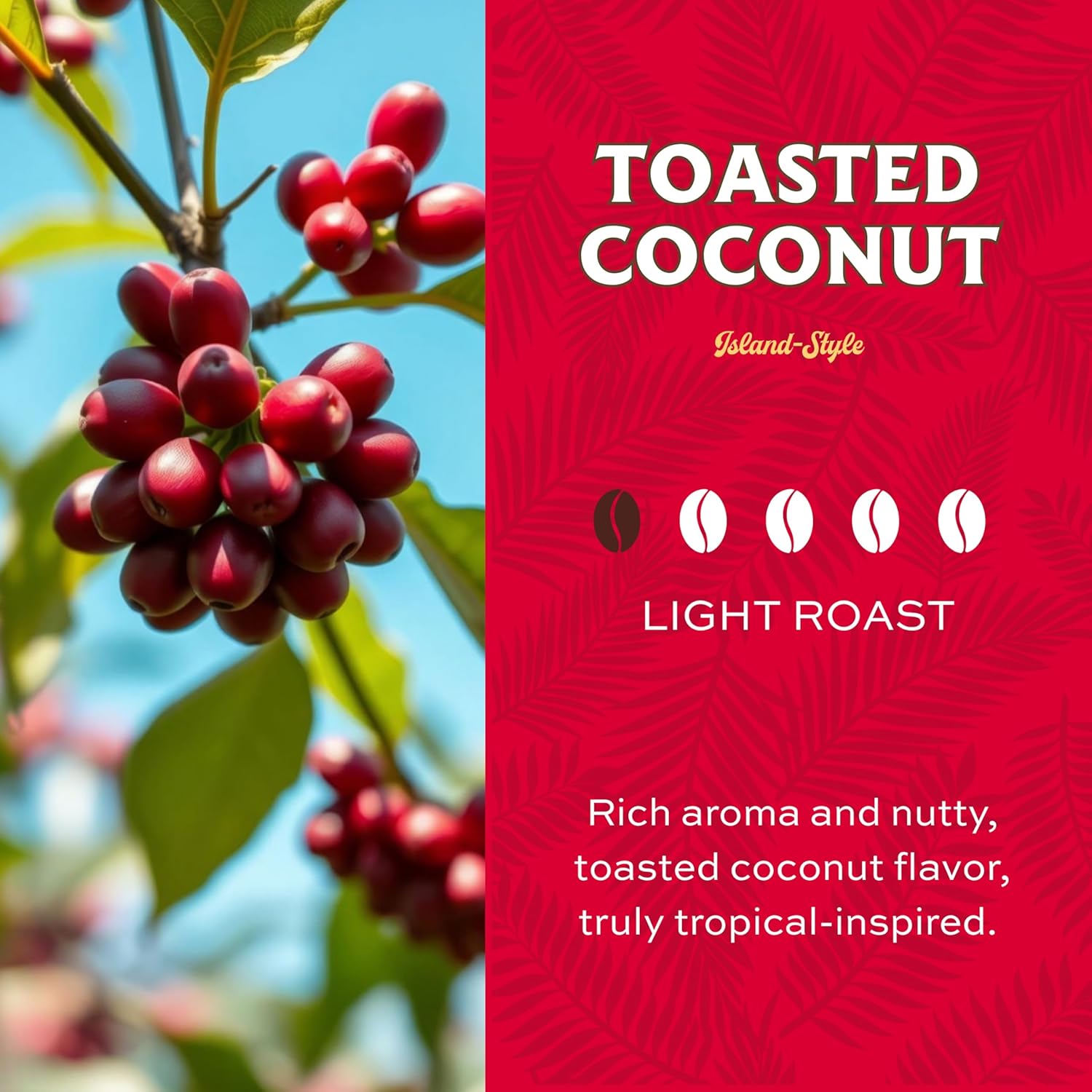 lion coffee, arabica coffee beans, light roast, premium ground coffee, toasted coconut flavor, a taste of aloha, 10 ounce bag lion coffee, arabica coffee beans, light roast, premium ground coffee, toasted coconut flavor, a taste of aloha, 10 ounce bag