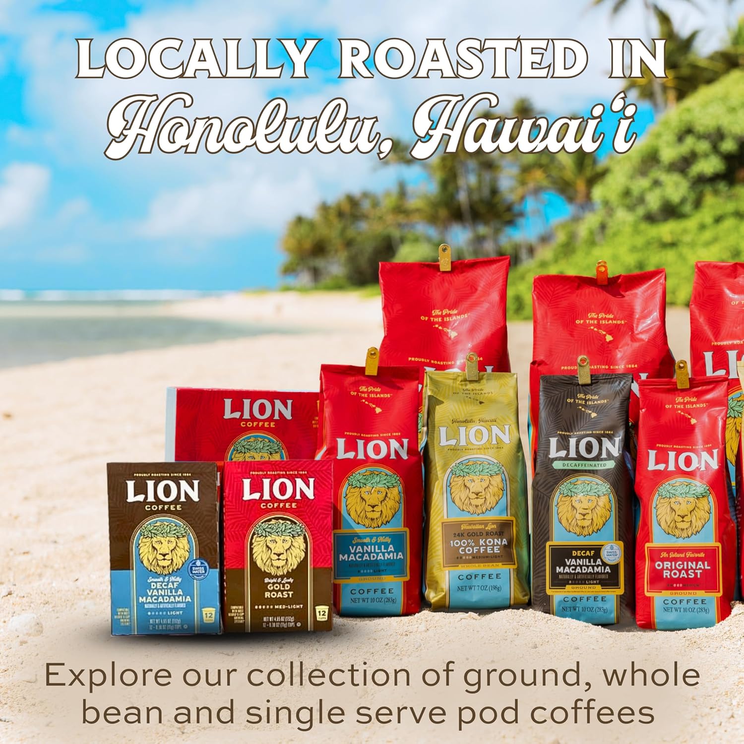 lion coffee, arabica coffee beans, light roast, premium ground coffee, toasted coconut flavor, a taste of aloha, 10 ounce bag lion coffee, arabica coffee beans, light roast, premium ground coffee, toasted coconut flavor, a taste of aloha, 10 ounce bag