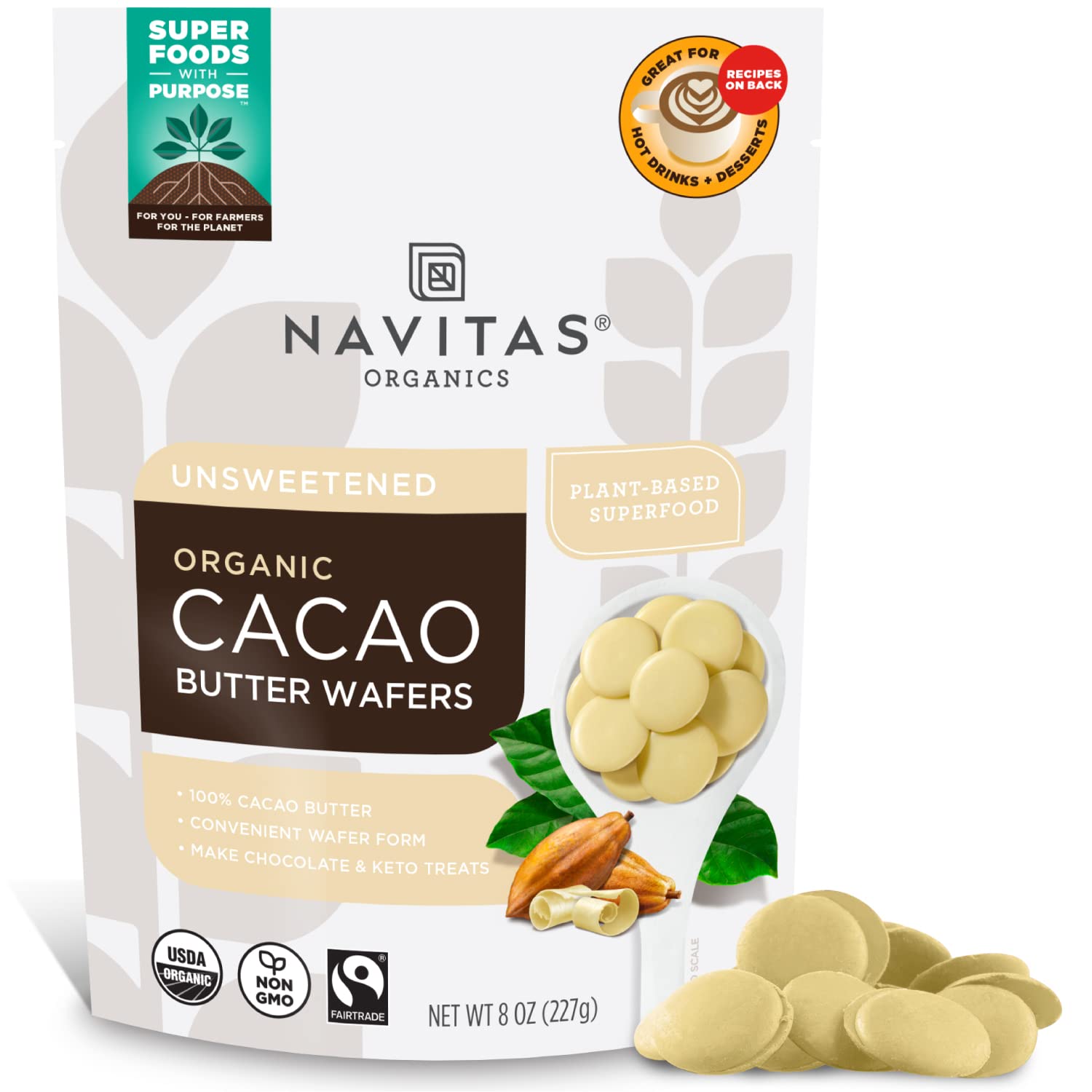 navitas organics cacao butter wafers, 8oz — organic, non gmo, fairtrade, gluten free navitas organics cacao butter wafers, 8oz — organic, non gmo, fairtrade, gluten free