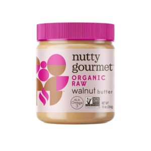 nutty gourmet organic walnut butter raw nut butter no added sugar unsalted all natural peanut free vegan california grown walnuts keto snack gluten free (10oz, 1 pack)