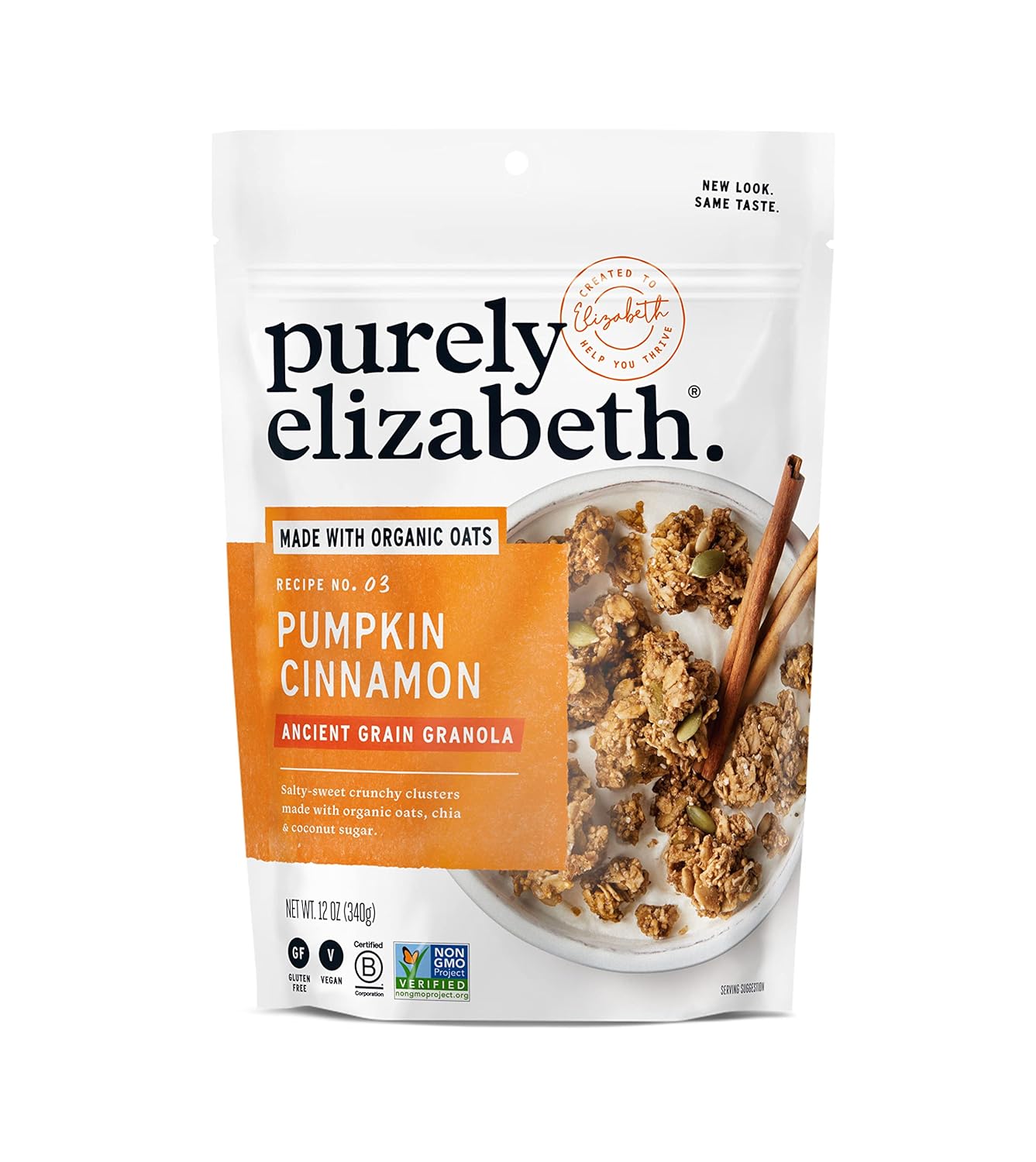 purely elizabeth ancient grain granola, made with organic oats, pumpkin cinnamon, vegan friendly, gluten free & non gmo, 12 ounce (pack of 6) purely elizabeth ancient grain granola, made with organic oats, pumpkin cinnamon, vegan friendly, gluten free & non gmo, 12 ounce (pack of 6)