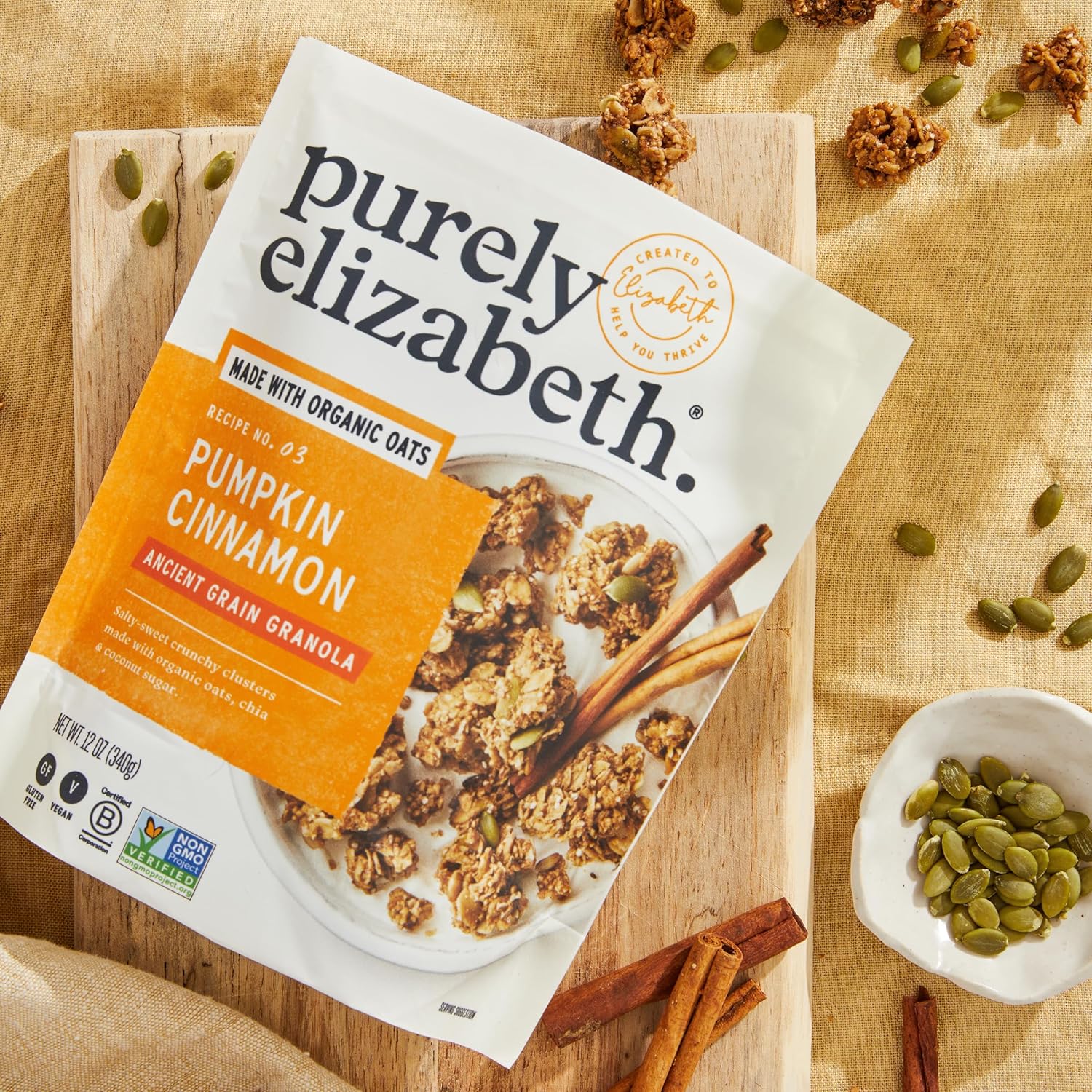 purely elizabeth ancient grain granola, made with organic oats, pumpkin cinnamon, vegan friendly, gluten free & non gmo, 12 ounce (pack of 6) purely elizabeth ancient grain granola, made with organic oats, pumpkin cinnamon, vegan friendly, gluten free & non gmo, 12 ounce (pack of 6)