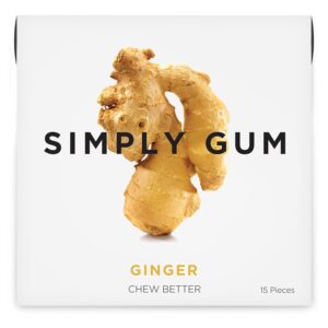 simply gum ginger, plastic free natural chewing gum, pack of one (15 pieces total) | vegan, kosher, non gmo, aspartame free and sorbitol free