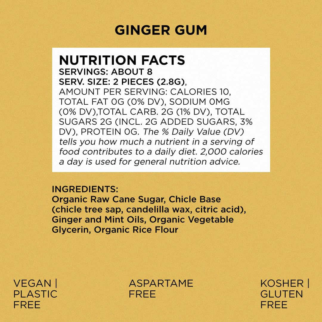 simply gum ginger, plastic free natural chewing gum, pack of one (15 pieces total) | vegan, kosher, non gmo, aspartame free and sorbitol free simply gum ginger, plastic free natural chewing gum, pack of one (15 pieces total) | vegan, kosher, non gmo, aspartame free and sorbitol free