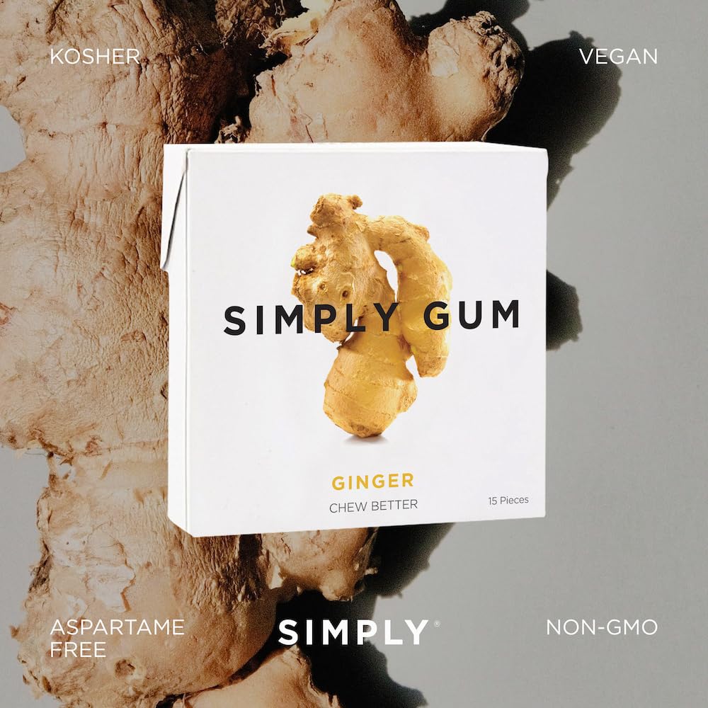 simply gum ginger, plastic free natural chewing gum, pack of one (15 pieces total) | vegan, kosher, non gmo, aspartame free and sorbitol free simply gum ginger, plastic free natural chewing gum, pack of one (15 pieces total) | vegan, kosher, non gmo, aspartame free and sorbitol free
