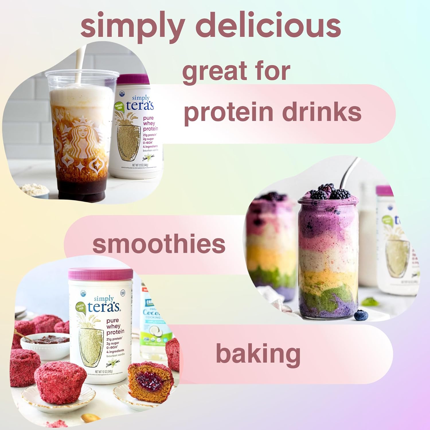 simply tera's pure whey protein powder grass fed vanilla whey protein powder, clean, made without artificial sweeteners, non gmo, kosher, rbgh free, soy free 24 oz simply tera's pure whey protein powder grass fed vanilla whey protein powder, clean, made without artificial sweeteners, non gmo, kosher, rbgh free, soy free 24 oz