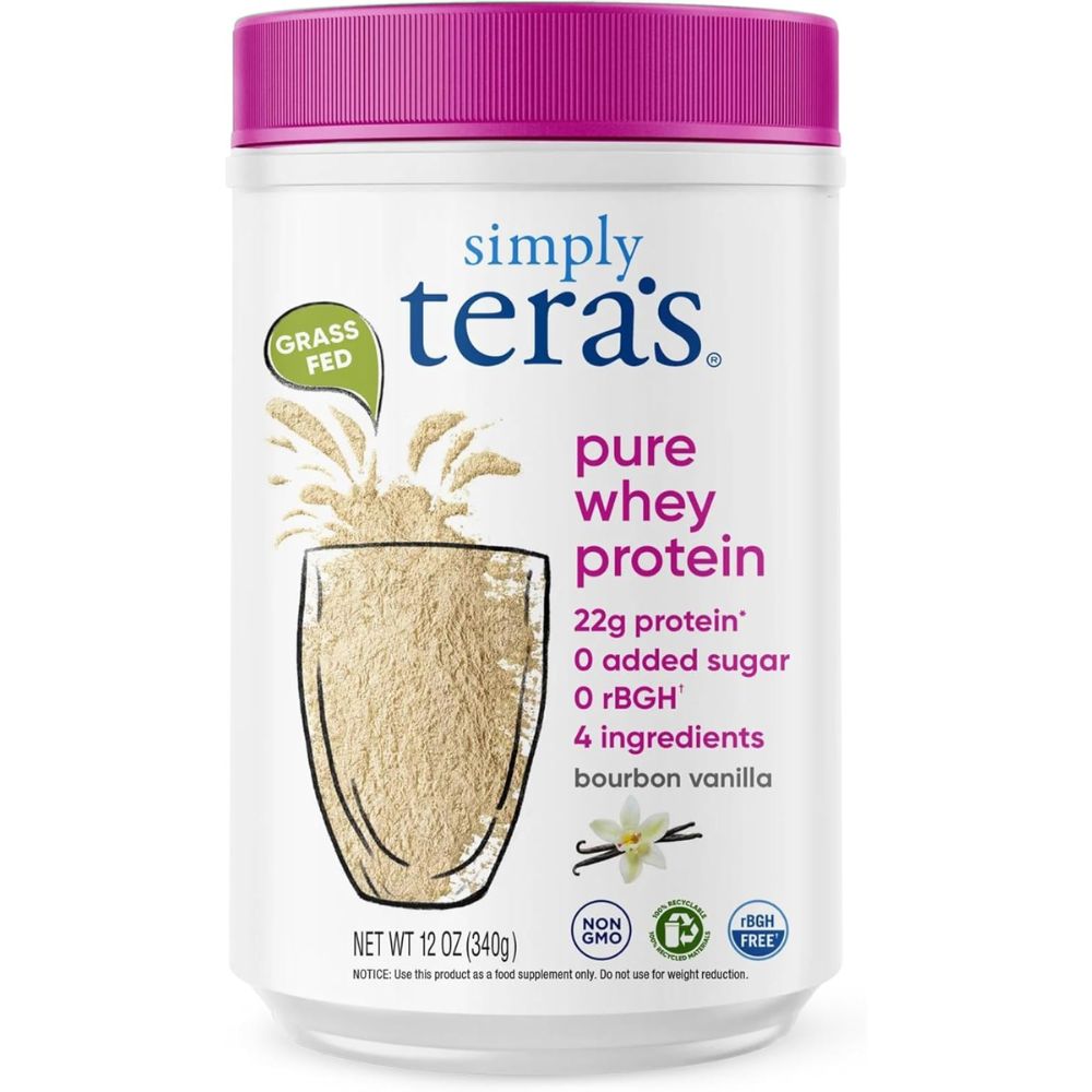 simply tera's pure whey protein powder grass fed vanilla whey protein powder, clean, made without artificial sweeteners, non gmo, kosher, rbgh free, soy free 24 oz simply tera's pure whey protein powder grass fed vanilla whey protein powder, clean, made without artificial sweeteners, non gmo, kosher, rbgh free, soy free 24 oz
