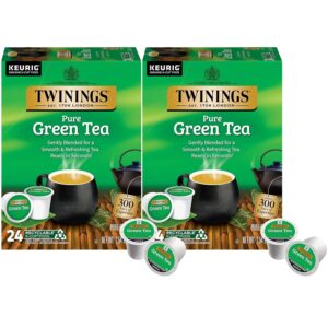 twinings pure green tea k cup pods for keurig, 24 count (pack of 2), smooth flavour, enticing aroma, caffeinated, enjoy hot or iced