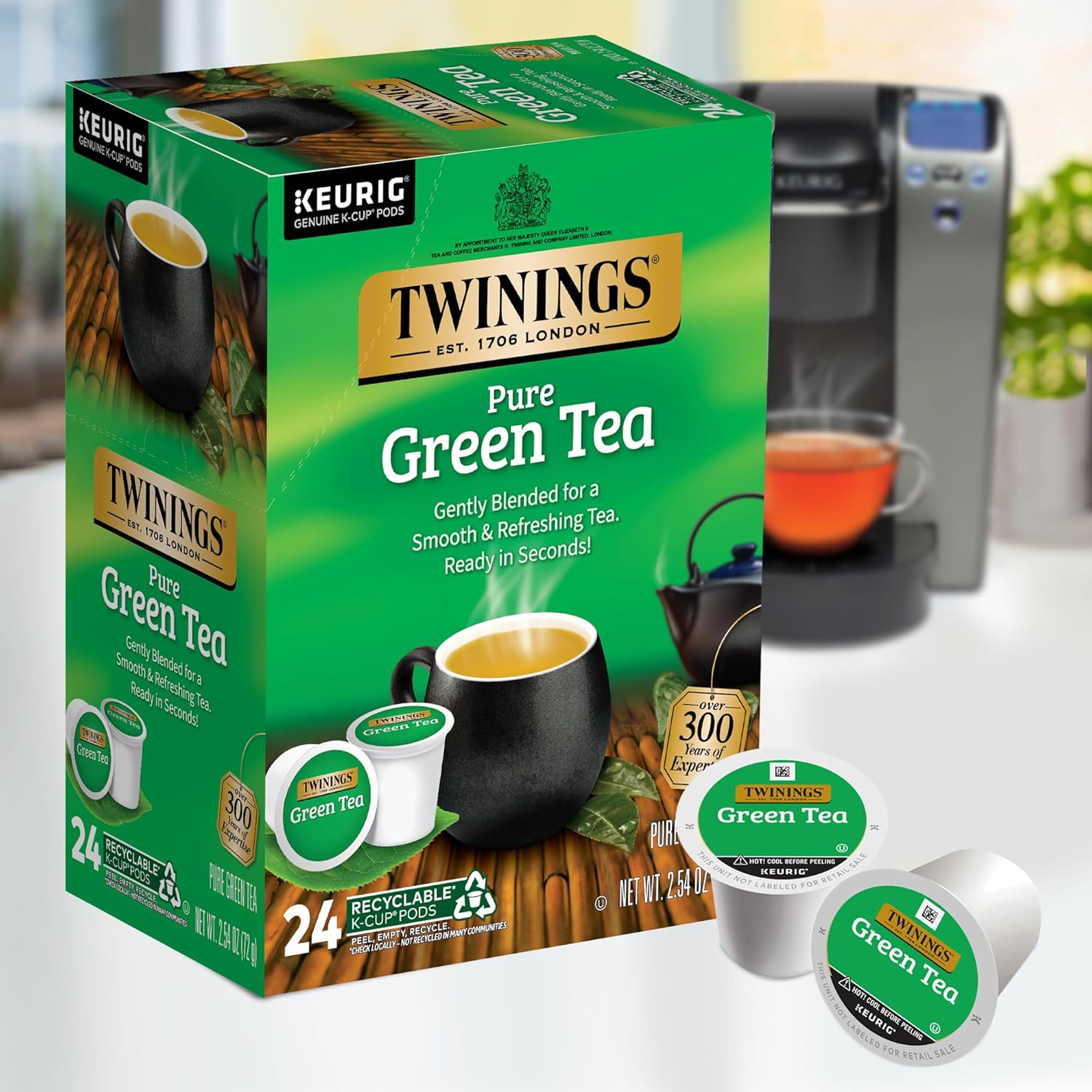 twinings pure green tea k cup pods for keurig, 24 count (pack of 2), smooth flavour, enticing aroma, caffeinated, enjoy hot or iced twinings pure green tea k cup pods for keurig, 24 count (pack of 2), smooth flavour, enticing aroma, caffeinated, enjoy hot or iced