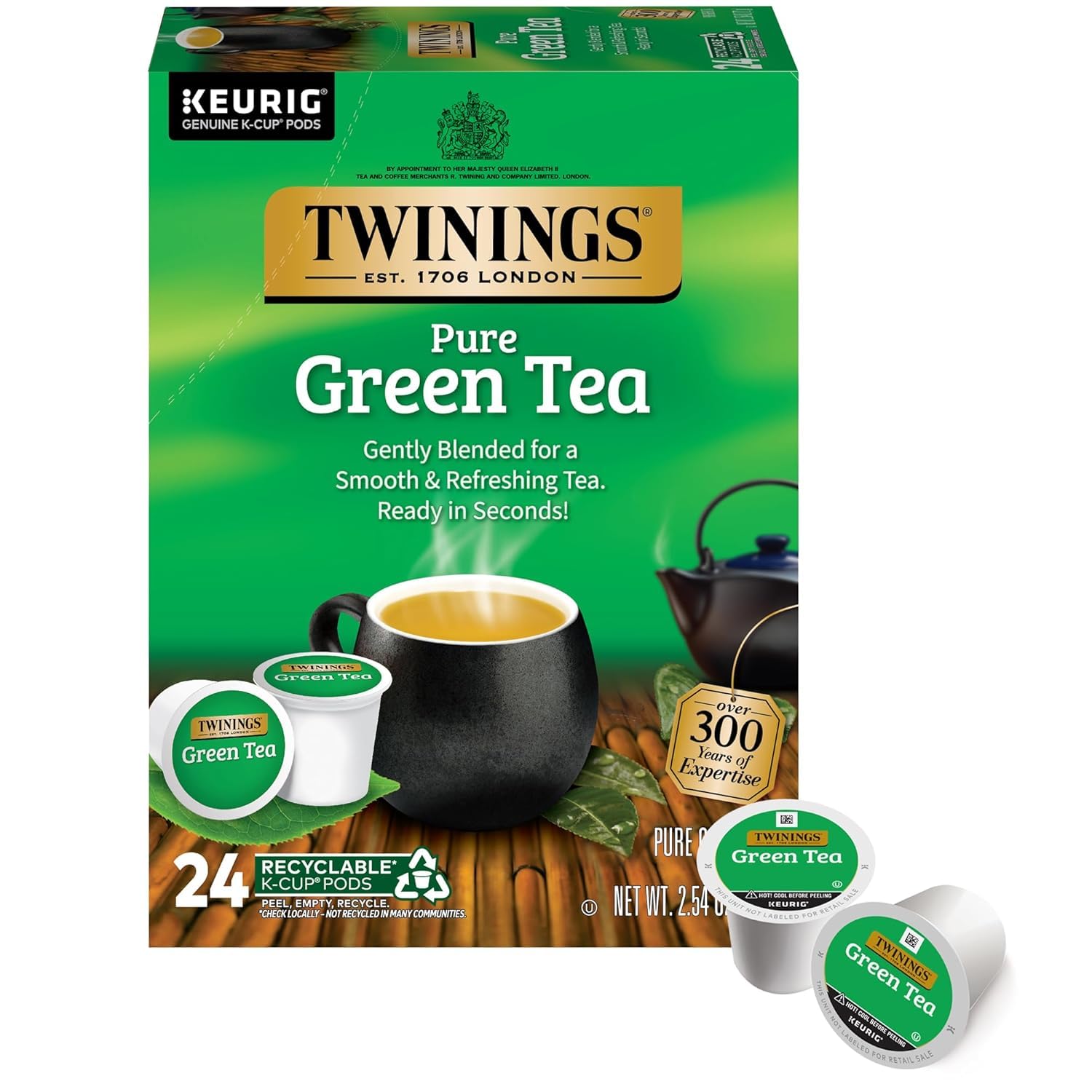 twinings pure green tea k cup pods for keurig, 24 count (pack of 2), smooth flavour, enticing aroma, caffeinated, enjoy hot or iced twinings pure green tea k cup pods for keurig, 24 count (pack of 2), smooth flavour, enticing aroma, caffeinated, enjoy hot or iced