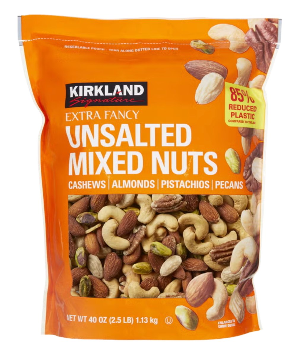 kirkland unsalted mixed nuts front Kirkland Signature Extra Fancy Unsalted Mixed Nuts 40 oz