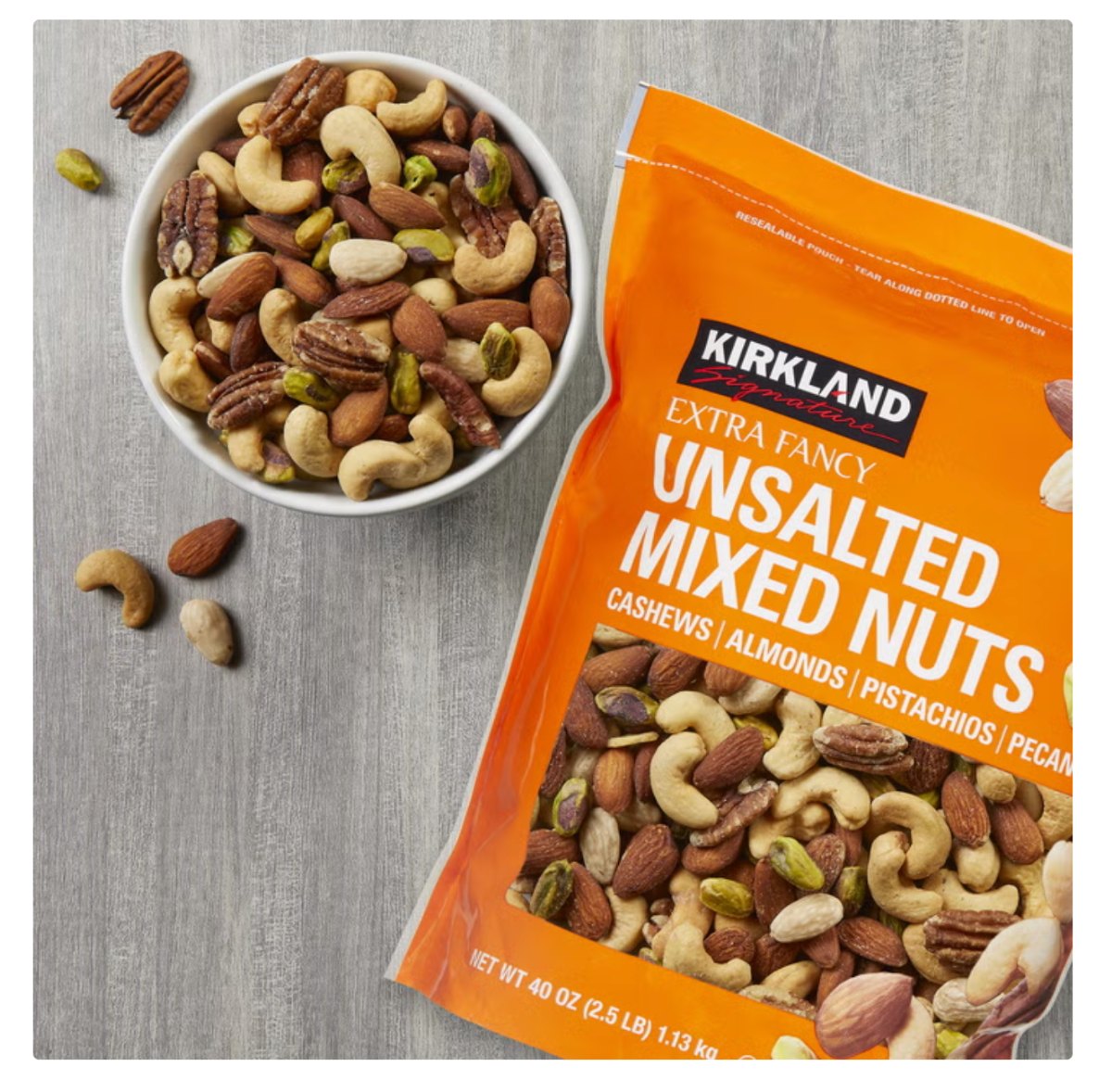 kirkland unsalted mixed nuts lifestyle Kirkland Signature Extra Fancy Unsalted Mixed Nuts 40 oz